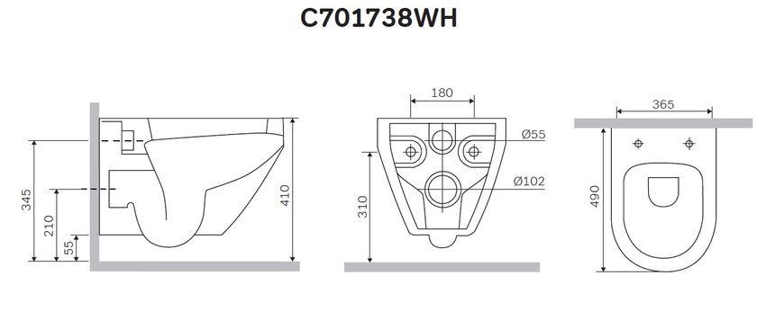Унітаз підвісний з сидінням мікроліфт C701738SC AM.PM Spirit 2.0 C701738SC фото
