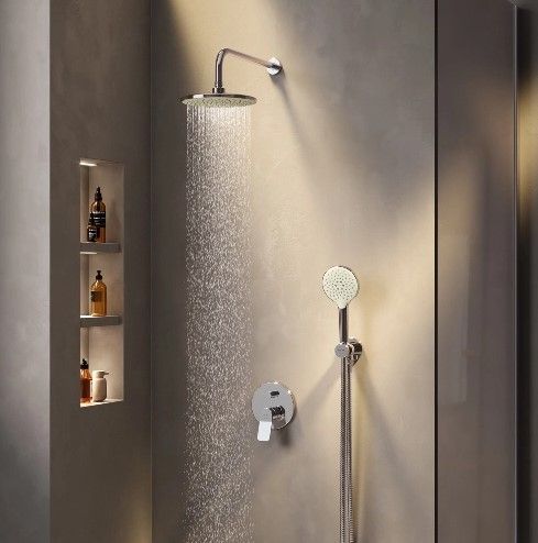 Набор: смеситель для ванны и душа, верхний душ с держателем, душевой набор и шланговое присоединение AM.PM FB85A1RH20 X-Joy FB85A1RH20 фото