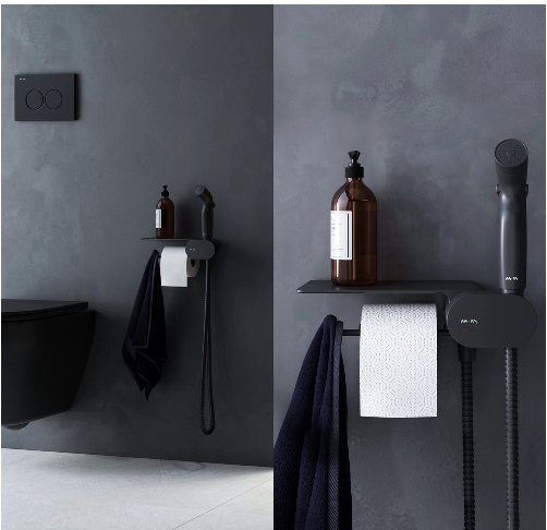 Змішувач, який монтується у стіну з гігієнічним душем та поличкою, чорний F0202622 AM.PM Like F0202622 фото